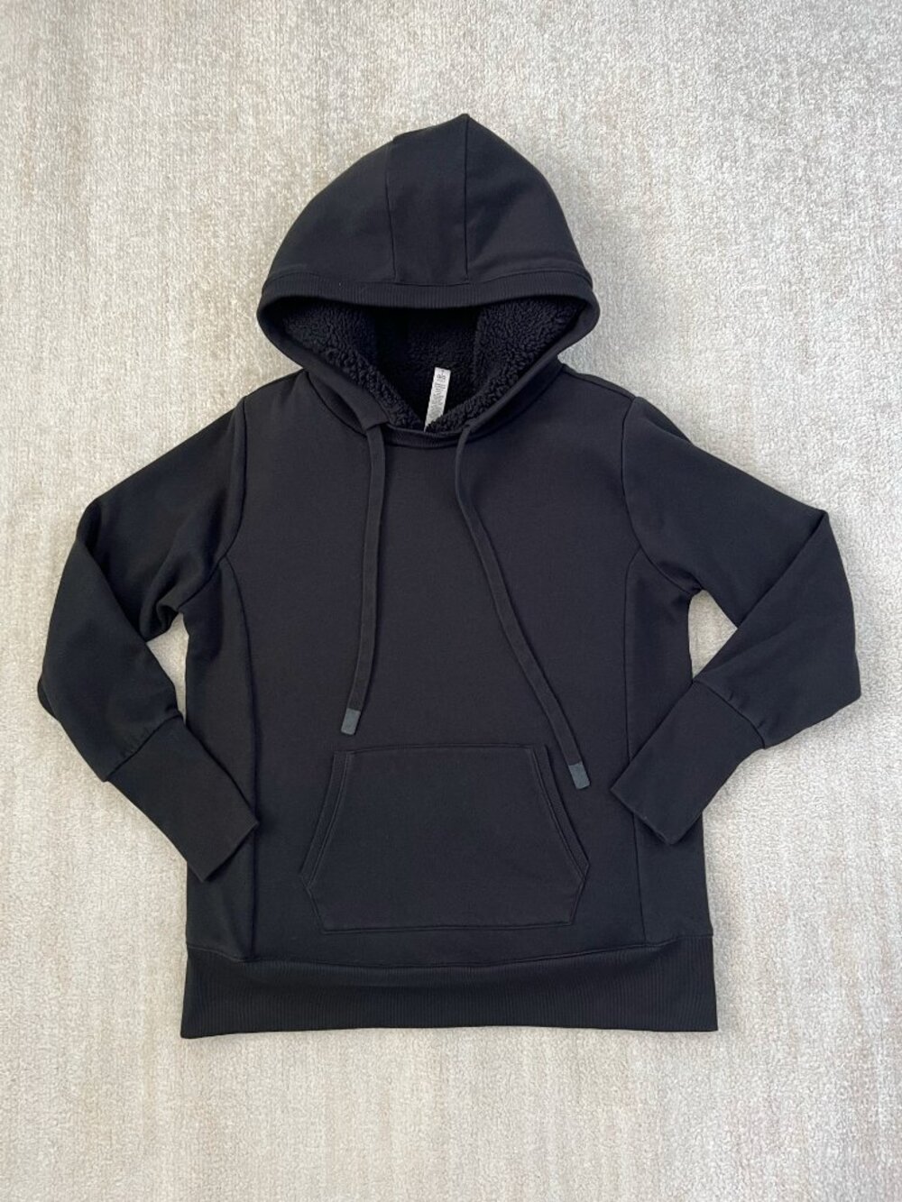 Alo Yoga Black Frost Lined Sherpa Faux Shearling Pullover Hoodie S